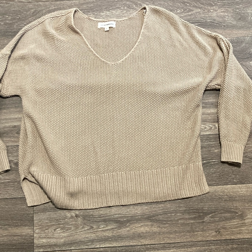 Lucky Brand Tan V-Neck Sweater Relaxed Fit XL